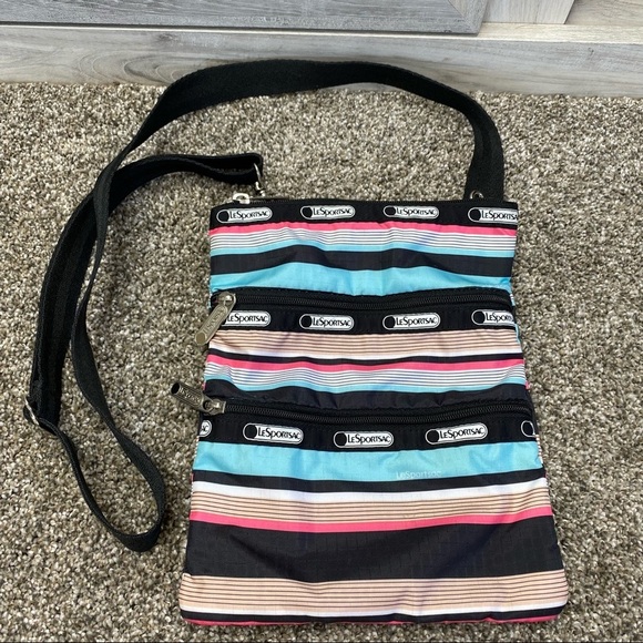 LeSportSac Crossbody Adjustable Strap, Three Separate Zipper Compartments Stripe - Picture 2 of 7